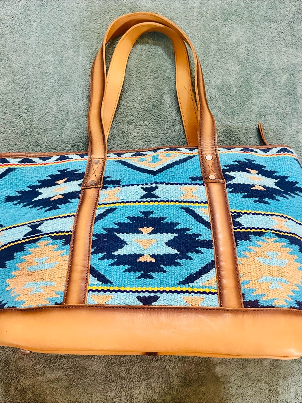 STS Ranchwear Southwestern Tote Bag Turquoise Blue Aztec Pattern - Picture 3 of 7